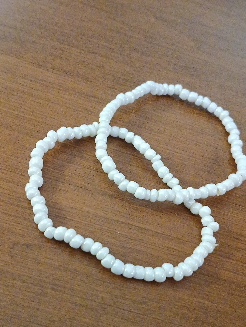 White Seed Bead Stretch Bracelet Duo